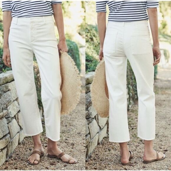 Frank & Eileen Kinsale White Pants Size 2 Raw Hem Cotton Corduroy Stretch - Picture 1 of 16